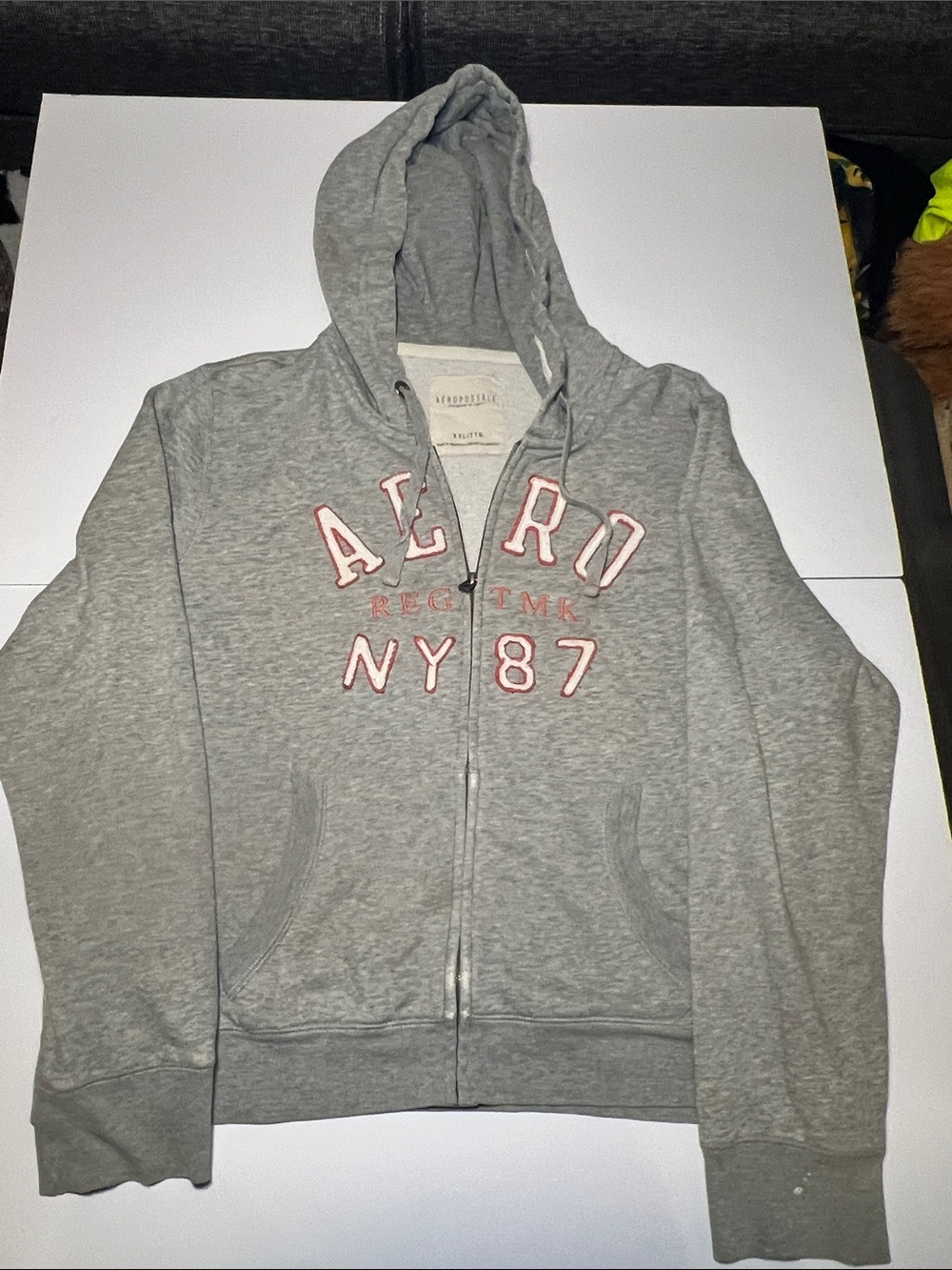 Aeropostale Light Gray Full-Zip Hoodie with Pink Lettering